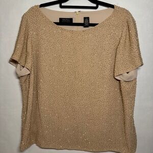 Y2k Vtg Silk Dana Buchman Embellished Beaded Top Champagne Size 14 Whimsy Fairy